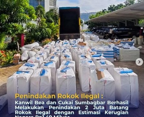 Kanwil Bea dan Cukai Sumbagbar Berhasil Melakukan Penindakan 2 Juta Batang Rokok Ilegal